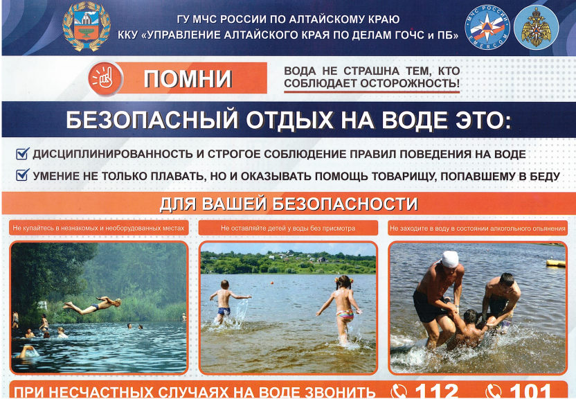 Памятки по безопасности детей на водных объектах, предоставленные ГУ МЧС России по Алтайскому краю.
